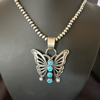 Butterfly Blue Kingman Turquoise Pendant Navajo Sterling Silver Necklace 19296