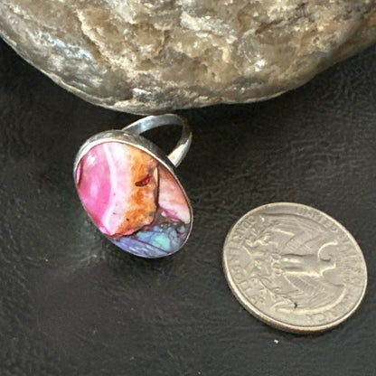 Blue Turquoise Spiny Oyster Southwestern Sterling Silver Ring Size 8 18438