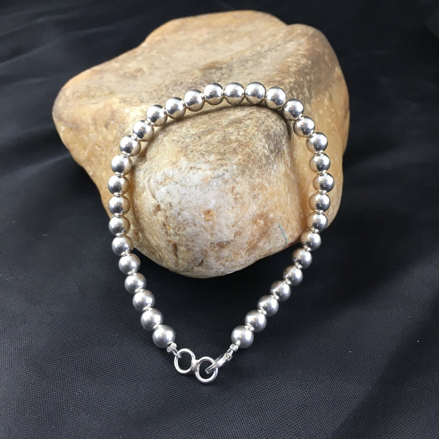 Native American Navajo 7.75” Sterling Silver Beads Bracelet 90108