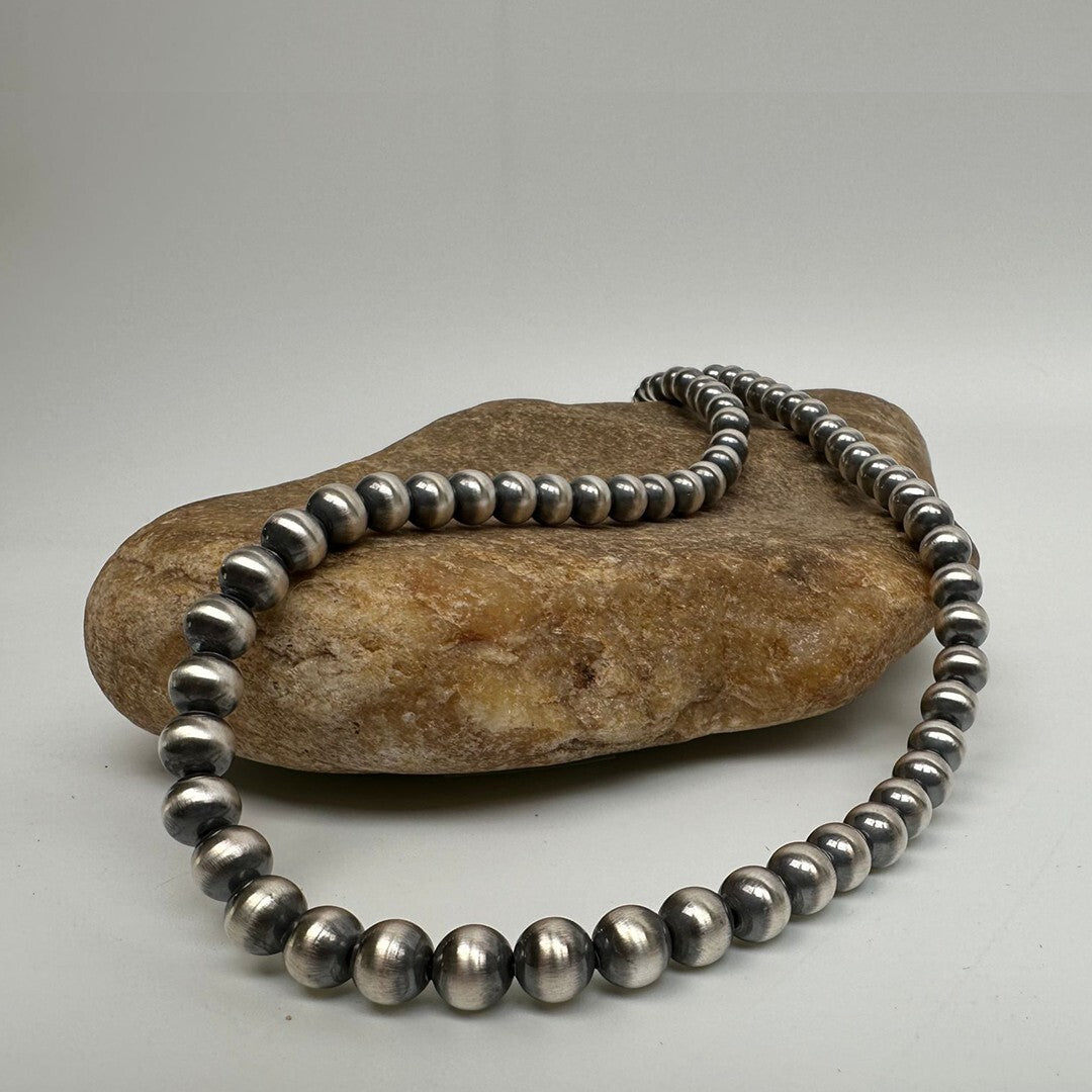 Native American 8mm Sterling Silver Navajo Pearls 51" Single Strand Necklace