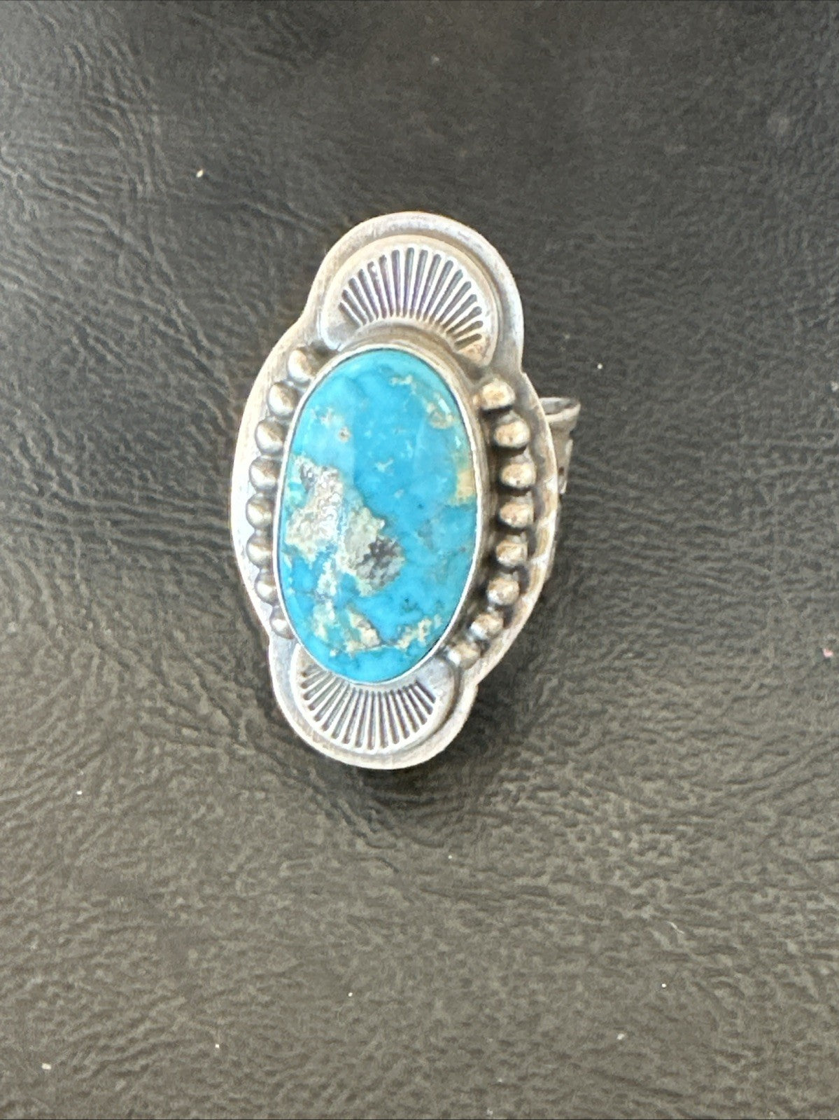 WoMens Blue Kingman Turquoise Navajo Sterling Silver Adjustable Ring Sz 8 19418