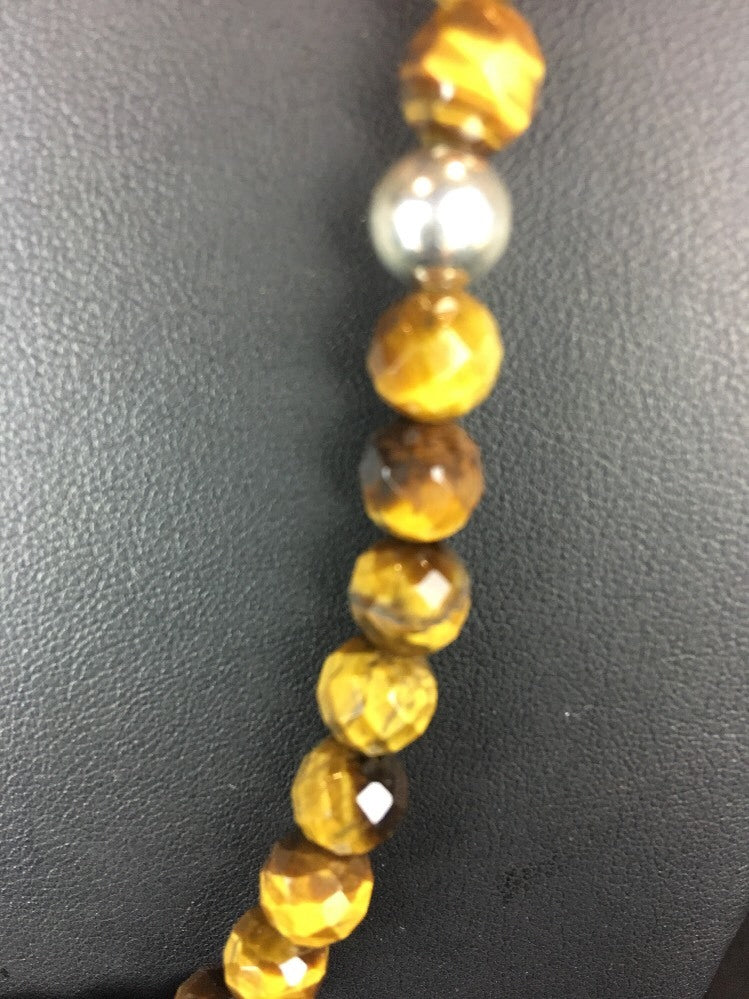 Native American Indian 8 mm Tiger's Eye with Sterling Silver Necklace 10095