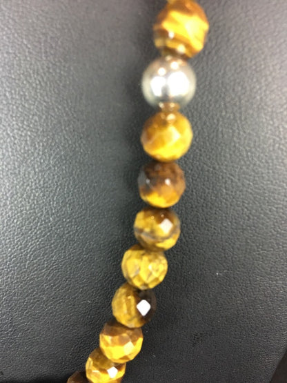 Native American Indian 8 mm Tiger's Eye with Sterling Silver Necklace 10095
