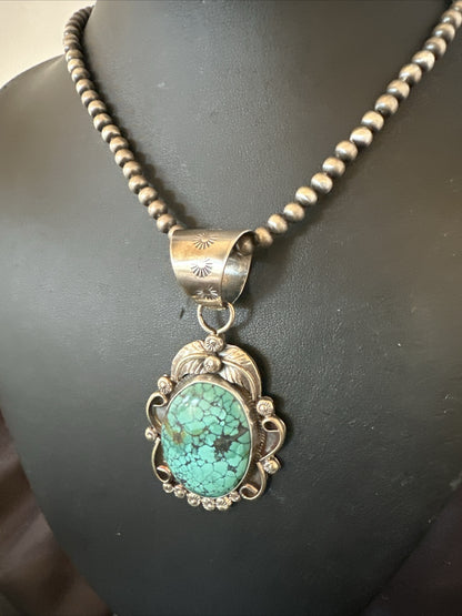 Men Women Navajo Sterling Silver Blue Spiderweb Turquoise Necklace Pendant 18094