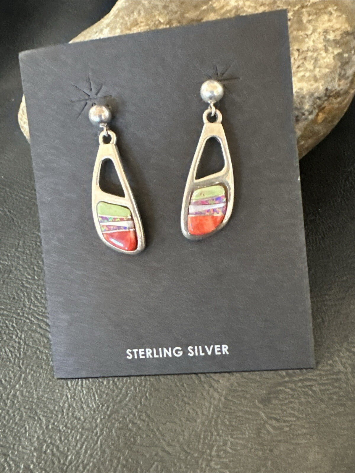 Southwestern Sterling Silver Multicolor Gaspeite Opal Inlay Earrings 4436
