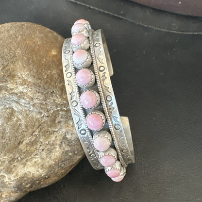 Navajo Pink Conch Cluster Sterling Silver Cuff Bracelet 18854