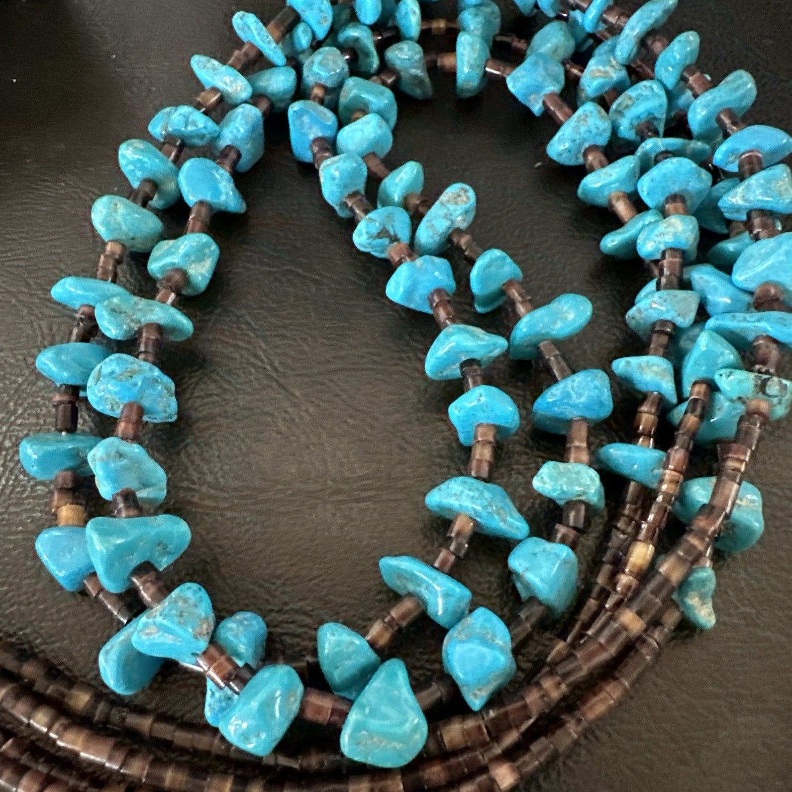 Santo Domingo Kingman Turquoise Heishi Sterling Silver Bead 30” Necklace 19553