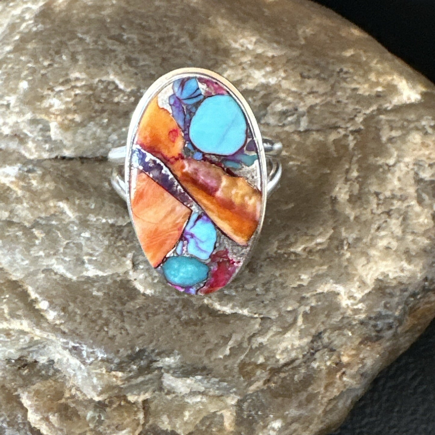 Turquoise Spiny Oyster Navajo Sterling Silver Ring Size 8 18213