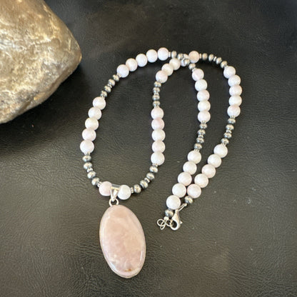 Southwestern Sterling Silver Pink Queen Conch Bead Necklace Pendant 20" 19557