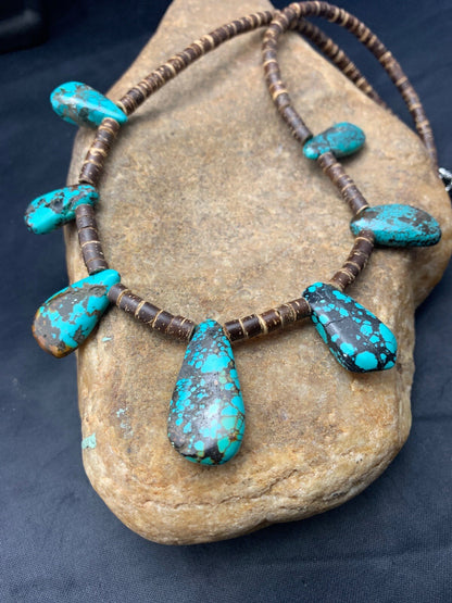Spiderweb Turquoise & Bone Sterling Silver Santo Domingo Necklace 4286