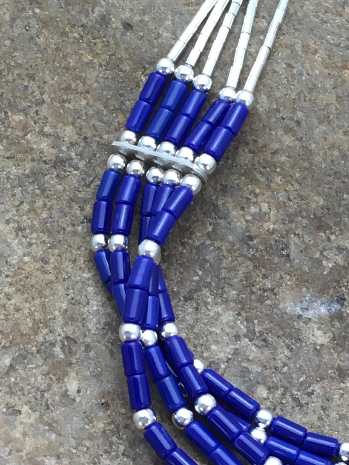 Lapis Lazuli Stabilized Heishi 5 Strand Liquid Sterling Silver Bracelet 8" 02174