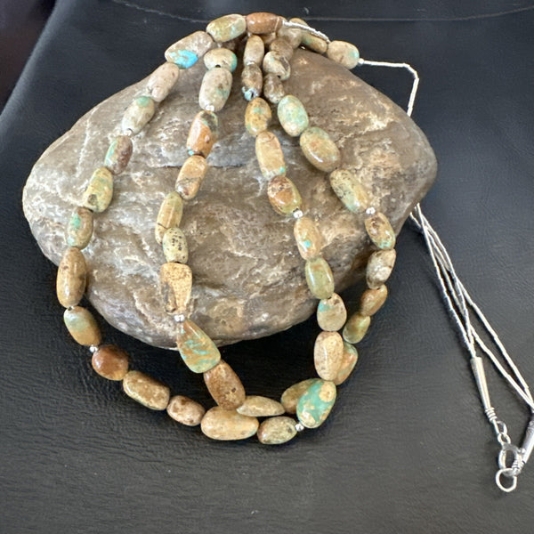 Only One Heishi Green Turquoise 2 Strands Bead Necklace | Sterling Silver | Authentic Native American Handmade | 18823