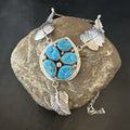 Blue Kingman Turquoise Navajo Cluster Pendant | Sterling Silver | Authentic Native American Handmade | 18575