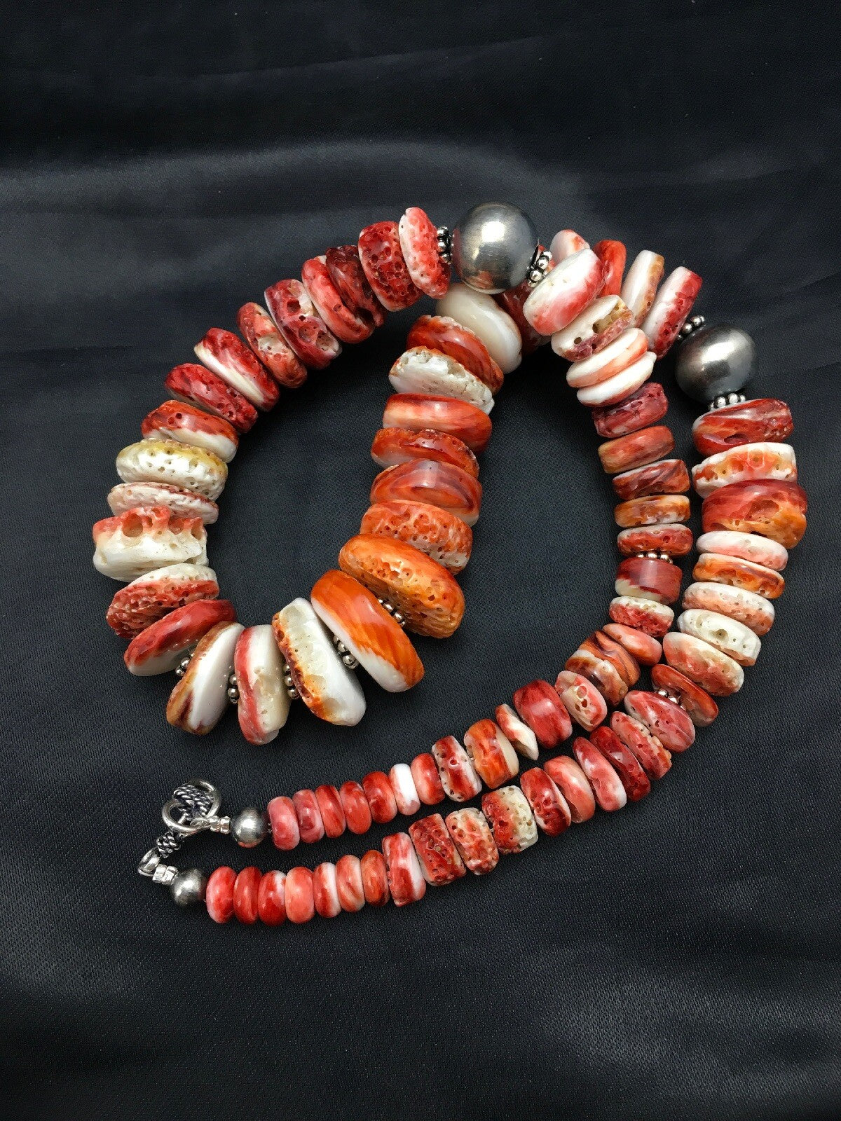 Native American Red Spiny Oyster Navajo Sterling Silver Necklace 20" 04026