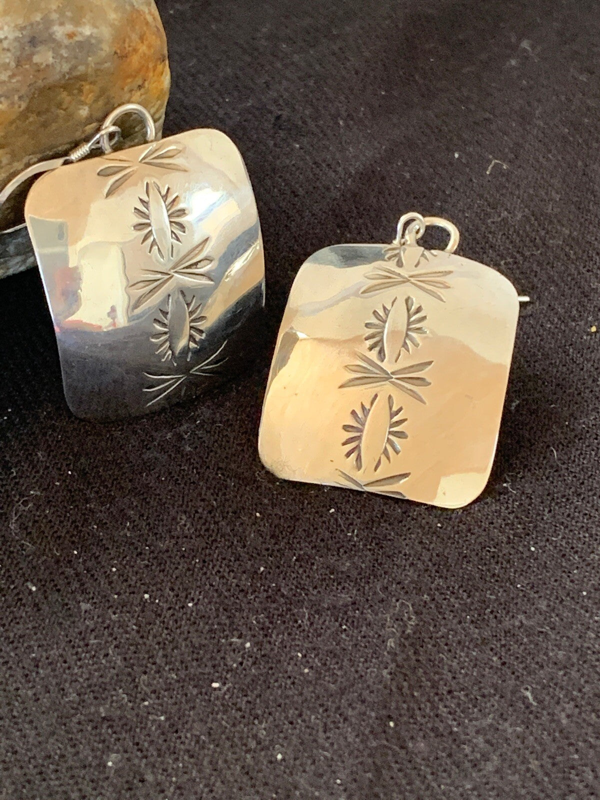 Native American Indian Navajo Sterling Silver Stamped Earrings Set 4835