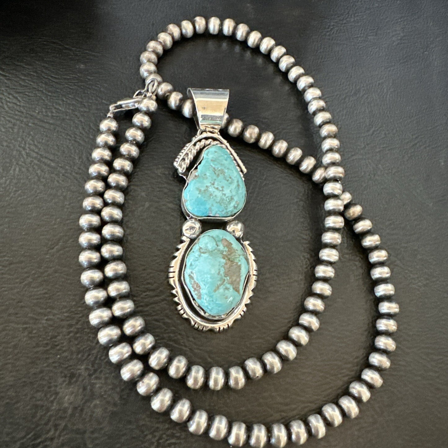 Blue Turquoise 2 Stone Navajo Sterling Silver Cluster Pendant 18308
