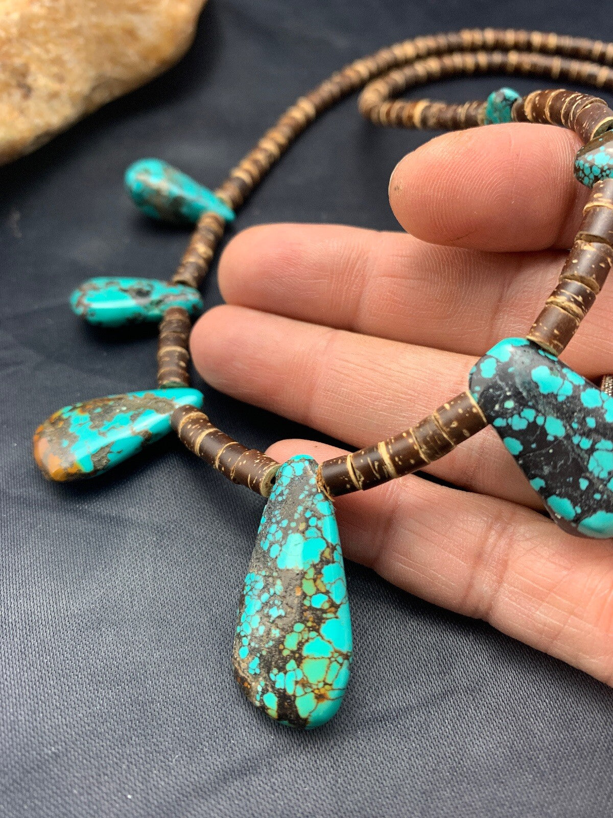 Spiderweb Turquoise & Bone Sterling Silver Santo Domingo Necklace 4286