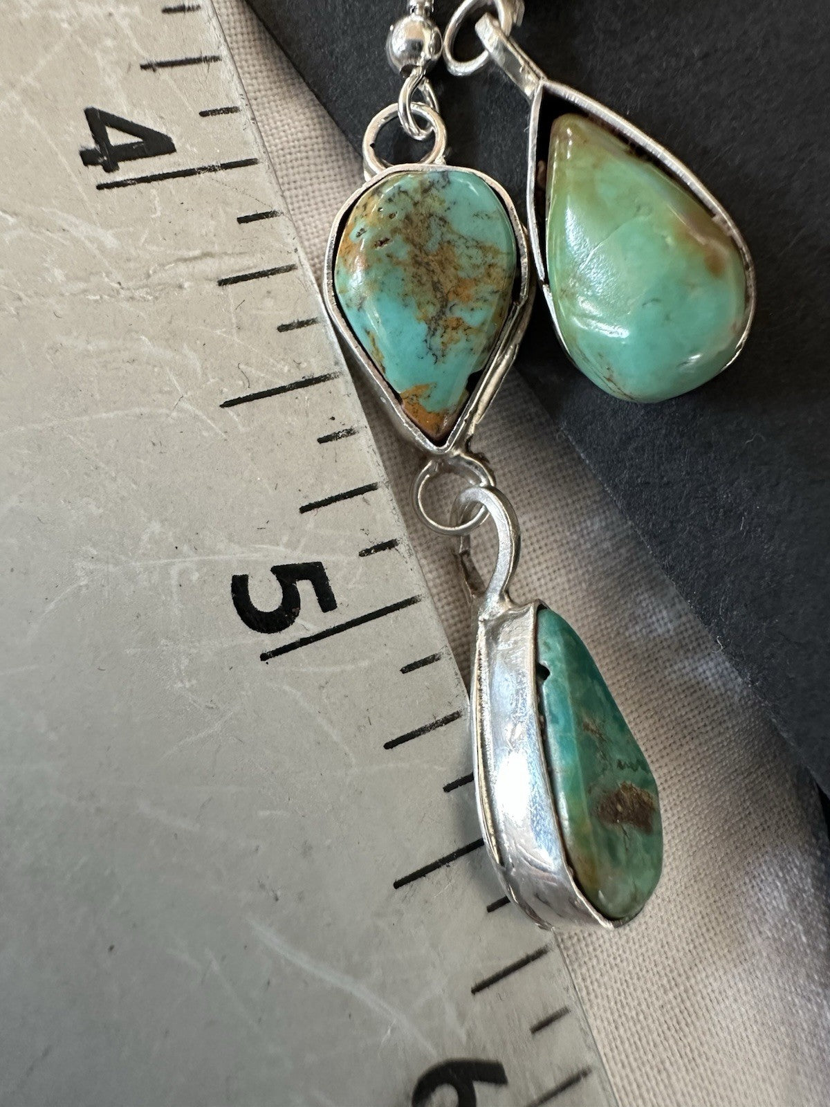 Green Royston Turquoise Navajo Sterling Silver Dangle Earrings 19369