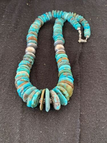 Navajo Graduated Turquoise Necklace Sterling Silver 18" 4242