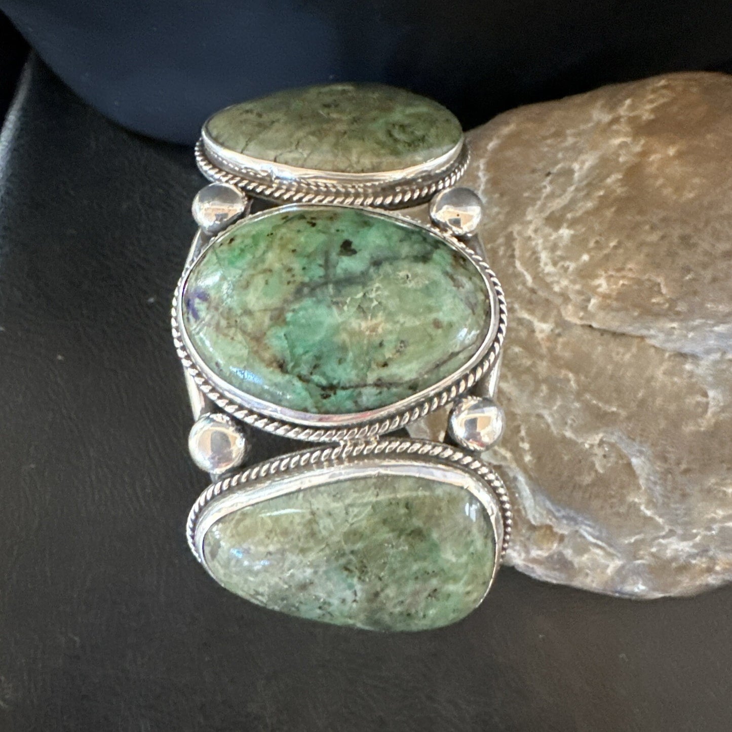 Navajo Green Royston TURQUOISE Stamped Sterling Silver Cuff Bracelet 8.5" 18718