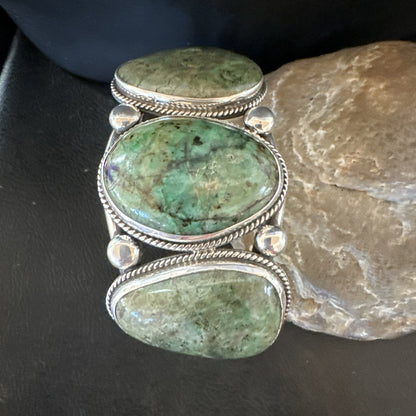 Navajo Green Royston TURQUOISE Stamped Sterling Silver Cuff Bracelet 8.5" 18718