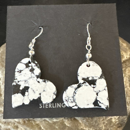 Heart Navajo Slab White Buffalo Turquoise Sterling Silver Earrings 17879