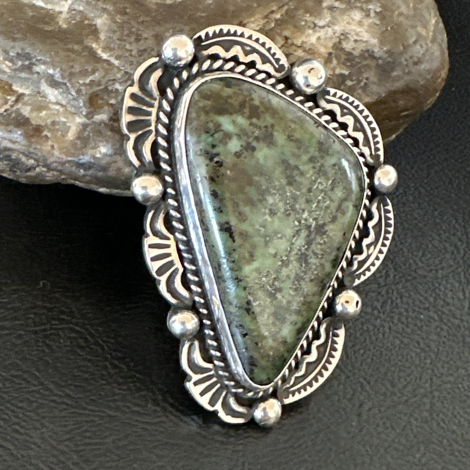 H Joe Mens Womens Navajo Sterling Silver Green Turquoise Ring Size 9 19357