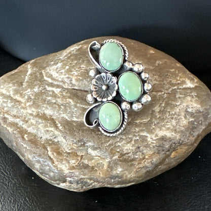 Yazzie Ring Green Turquoise Navajo Sterling Silver Cluster Size 9 19209