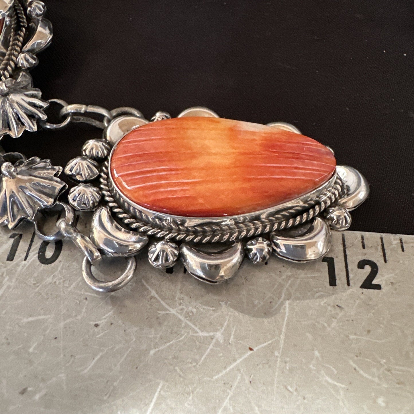 Orange Spiny Oyster Pendant Navajo Sterling Silver Lariat Necklace 21" 18627