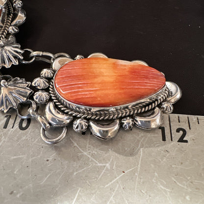 Orange Spiny Oyster Pendant Navajo Sterling Silver Lariat Necklace 21" 18627
