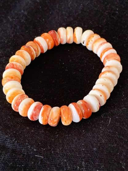 Orange Spiny Oyster 10mm Bead Navajo Stretch Bracelet 11414