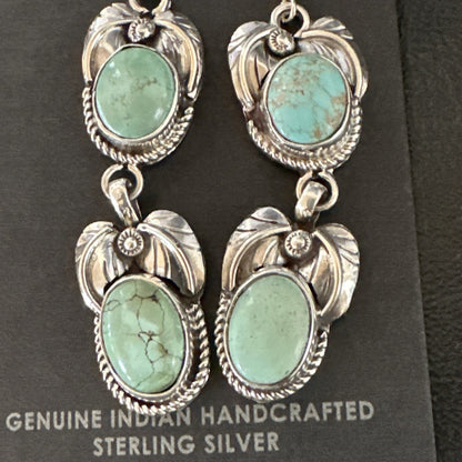 Native Navajo Blue Green Turquoise Sterling Silver Dangle Earrings 2” 17917