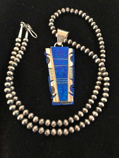 Blue Opal Pendant Navajo Pearls Beads Sterling Silver Necklace 08281