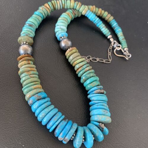 Navajo Blue Green Turquoise Necklace Sterling Silver 20" 11963