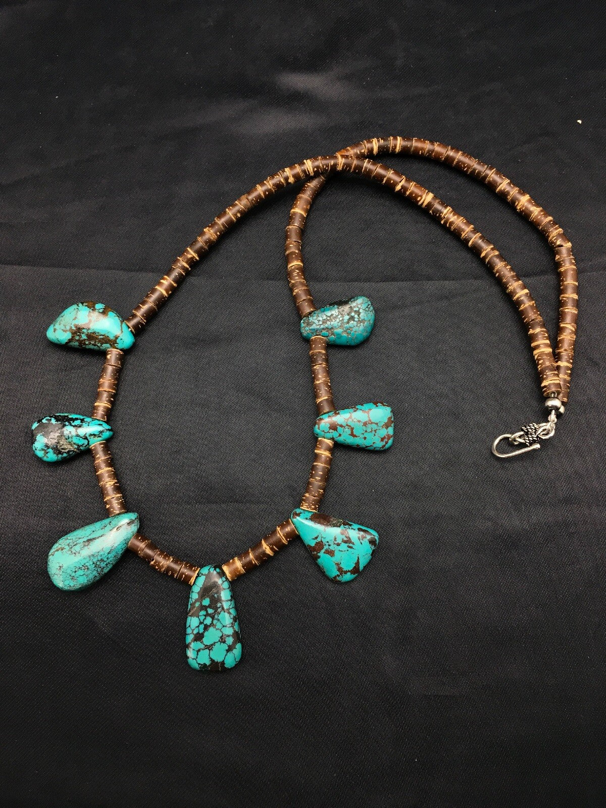 Spiderweb Turquoise & Bone Bead Navajo Sterling Silver Necklace 20" 4101