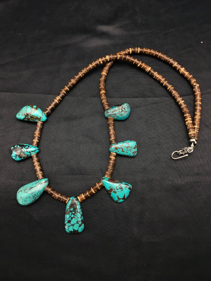 Spiderweb Turquoise & Bone Bead Navajo Sterling Silver Necklace 20" 4101