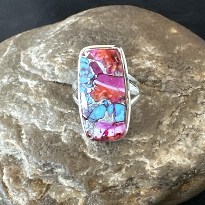 Blue Turquoise Spiny Oyster Southwestern Sterling Silver Ring Size 7 18492