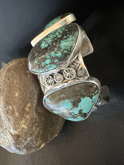 Mens Blue Spiderweb Turquoise Navajo Sterling Silver Cuff Bracelet 7.25" 19435