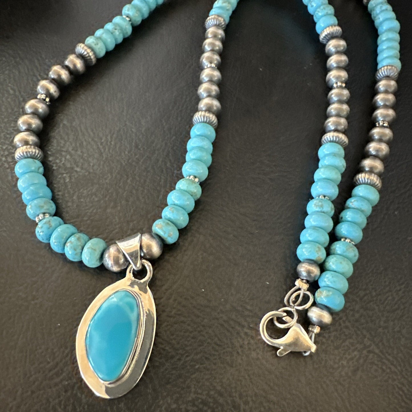 WoMens Blue Kingman Turquoise Pendant Navajo Sterling Silver Necklace 21" 18416