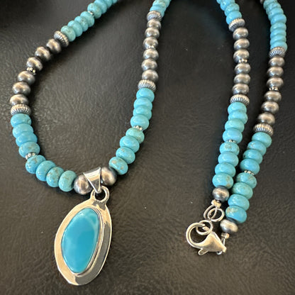 WoMens Blue Kingman Turquoise Pendant Navajo Sterling Silver Necklace 21" 18416