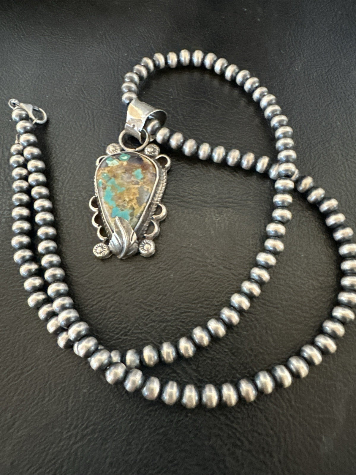 Womens Blue Turquoise Pendant Navajo Pearls Sterling Silver Necklace 19575