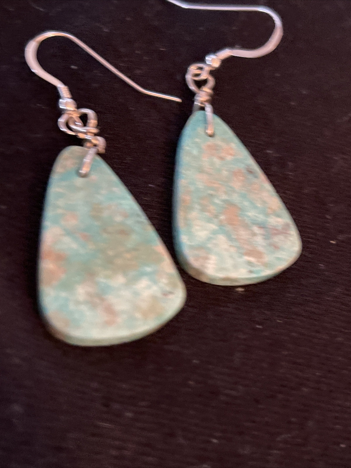 Turquoise Slab Navajo Sterling Silver Dangle Earrings 01350