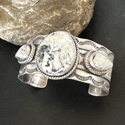 Mens WoMens White Buffalo Turquoise Navajo Sterling Silver Cuff Bracelet 17861