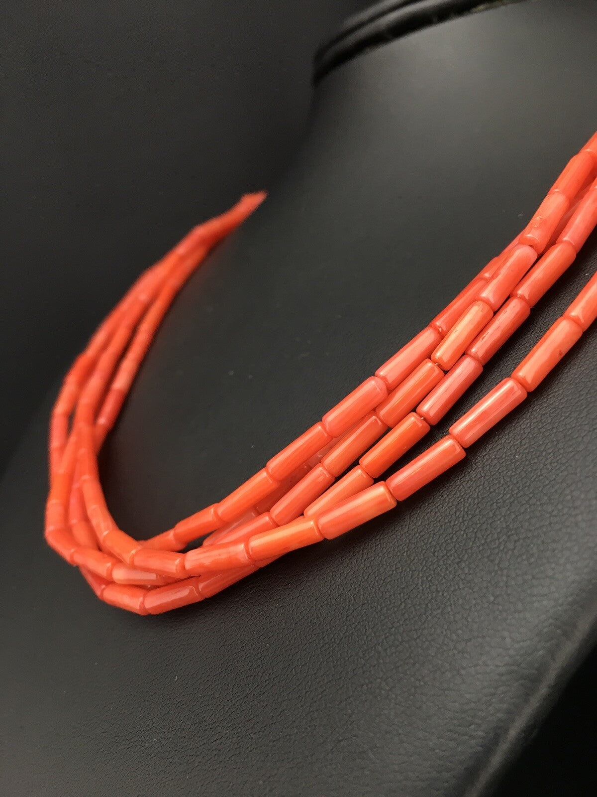 Orange Coral Tube Heishi Bead 5 Strand Navajo Sterling Silver Necklace 19" 1108