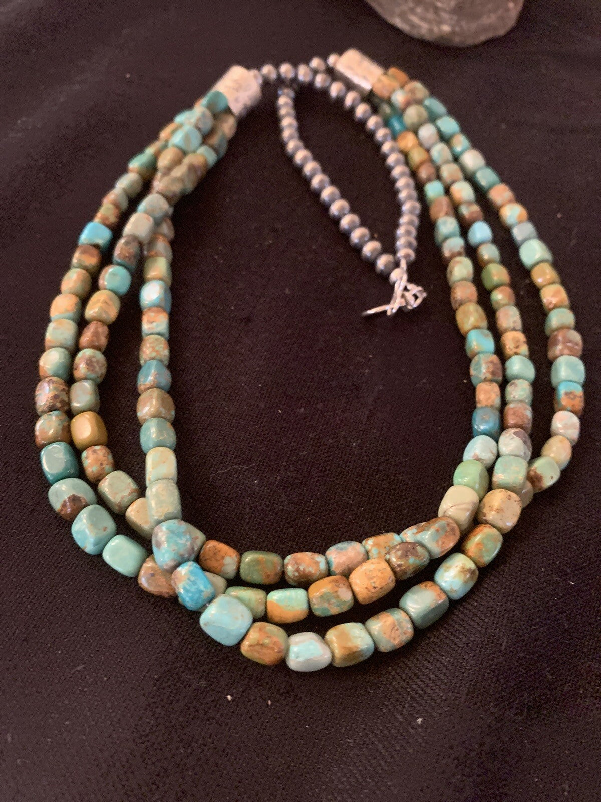 Green Turquoise Navajo Pearls Sterling Silver Native American Necklace 00611