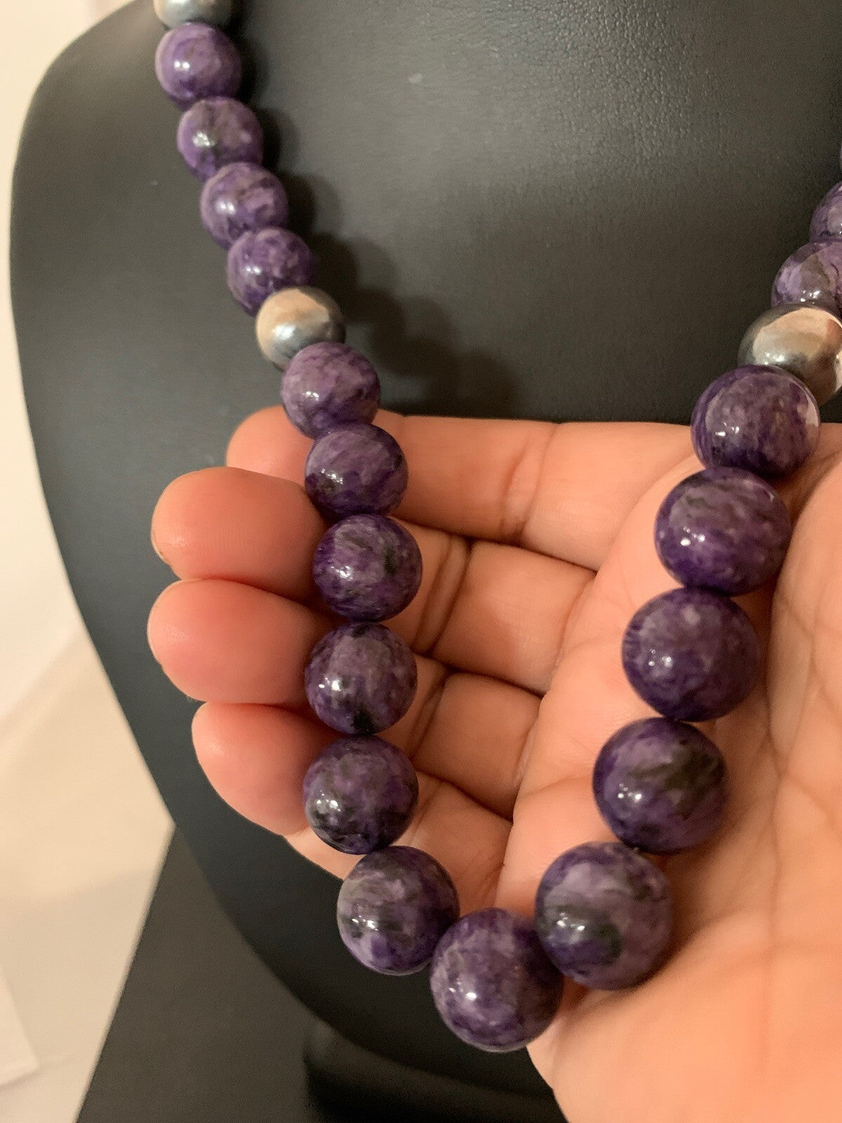 Purple Stone Bead Navajo Pearls Sterling Silver Necklace 04660
