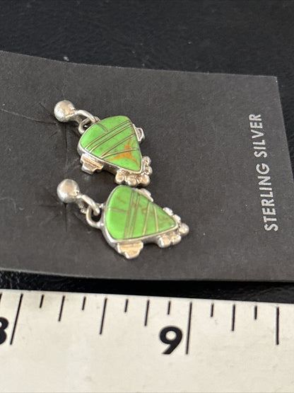 Green Gaspeite Navajo Sterling Silver Inlay 1" Earrings 14779