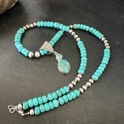 Blue Mohave Turquoise Cluster Pendant Navajo Sterling Silver Necklace 20" 19720