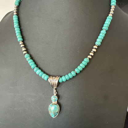 Blue Mohave Turquoise Cluster Pendant Navajo Sterling Silver Necklace 20" 19720