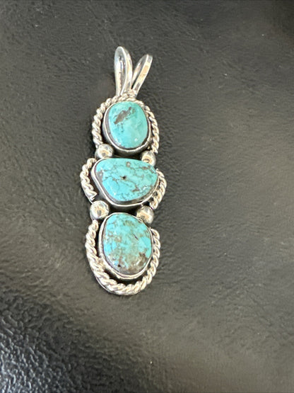 Blue Turquoise 3 Stone Navajo Sterling Silver Cluster Pendant Only 18312